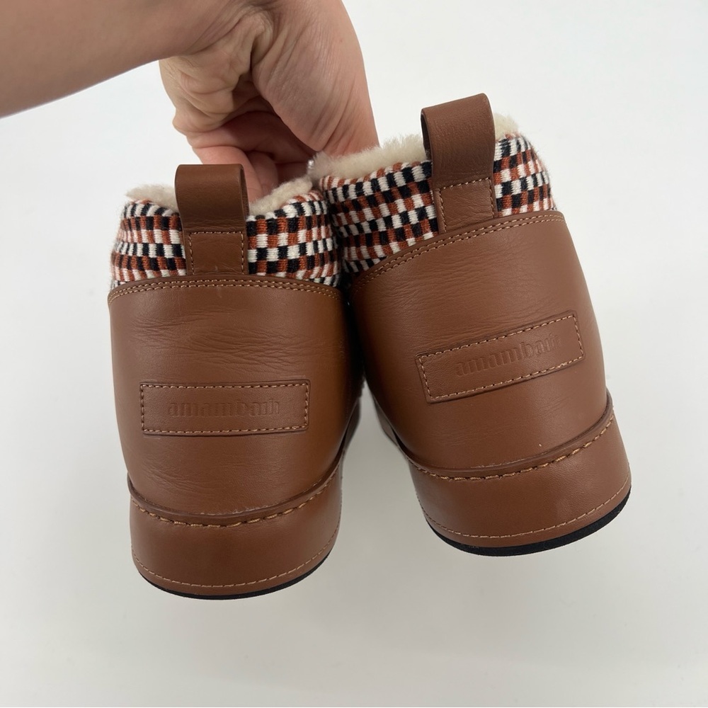 Amambaih Juana Low Woven Leather Chunky Shearling Lined Snow Boots in Cognac 9 - Picture 6 of 11